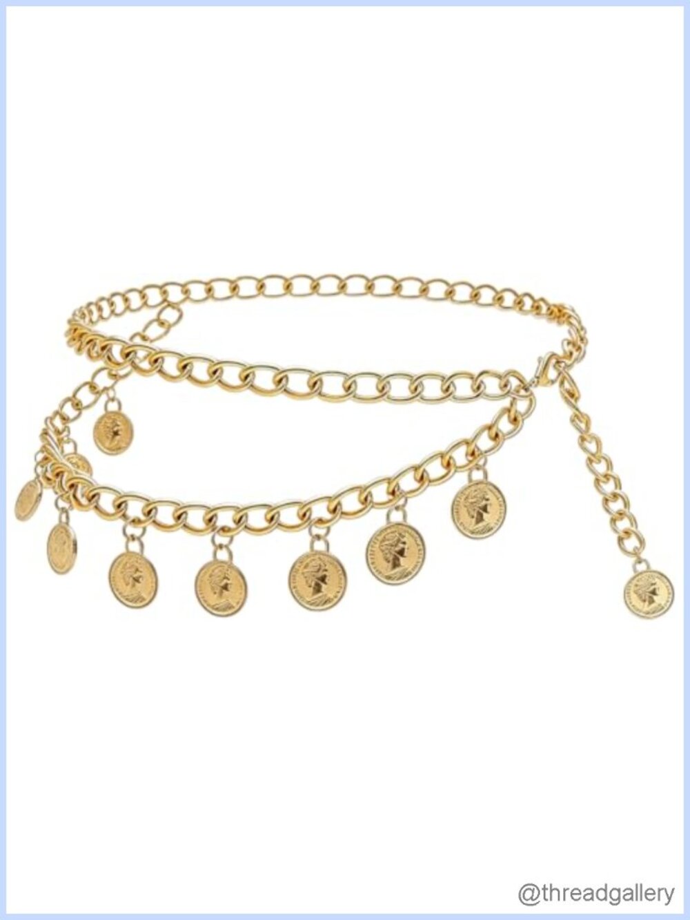 Gold Tone Layered Waist Chain Belt with Coin Pendants Adjustable Costume